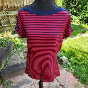 P269. Chaps Red & Navy striped Boat-necked short-sleeved tee-shirt  |M